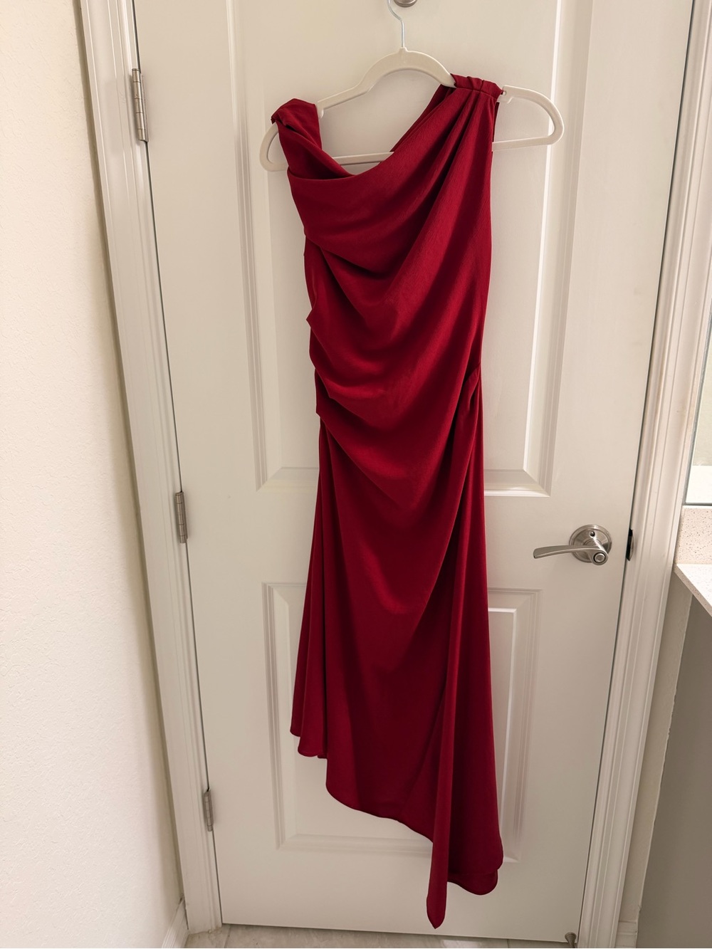 Mango One-Shoulder Draped Red Evening Gown